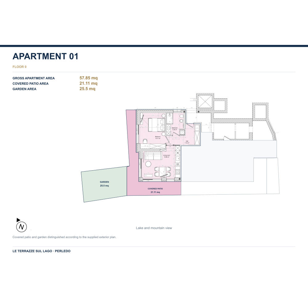 Apartment 01 floor plan, with the residence highlighted